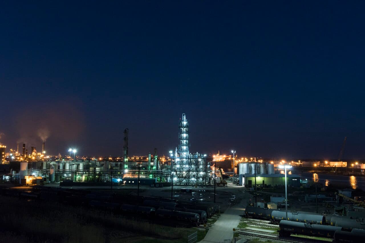 Industrial skyline along the Port Arthur refinery corridor